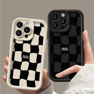 Black and white checkered phone case, simple and stylish design, compatible with iPhone 17, 16, 15 Plus, 14 Pro Max, 13, 12, 11, XS, drop-proof and shockproof, durable slim silicone protective case.QXB653