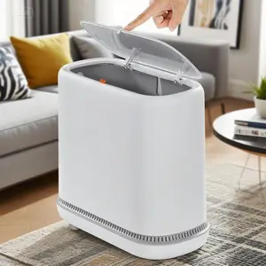 Slim Press-Top Trash Can with Lid, 3.3 Gallon Small White Plastic Garbage Bin, Space-Saving Narrow Design for Bathroom Office Bedroom, Odor-Control Adsorption Technology, Durable Wastebasket for Home Living Spaces