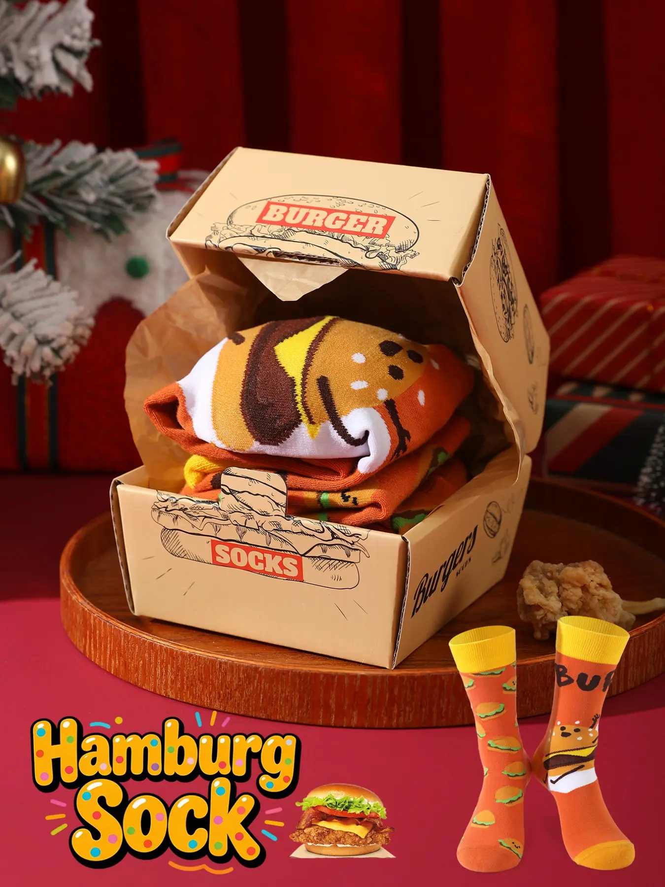 Hamburger Gift Mid-Calf Socks, Premium Men's & Women's Fun Food Print Socks, Ideal for Daily Wear & Outdoor Sports, Unique Holiday Gifts