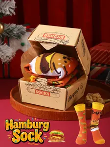 Hamburger Gift Mid-Calf Socks, Premium Men's & Women's Fun Food Print Socks, Ideal for Daily Wear & Outdoor Sports, Unique Holiday Gifts