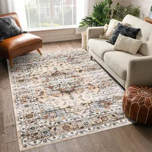 Vintage Boho Washable Area Rugs Soft Medallion Distressed Rug Carpet