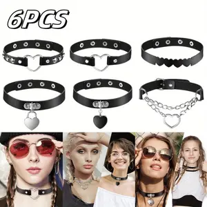 6PCS PU Leather Necklace, Women's Collar Chain, Punk PU Leather Necklace,Punk Collar Necklace,Neck Jewelry Women's Necklace,Collarbone Chain Necklace,Suitable for Daily Wear,Role-playing