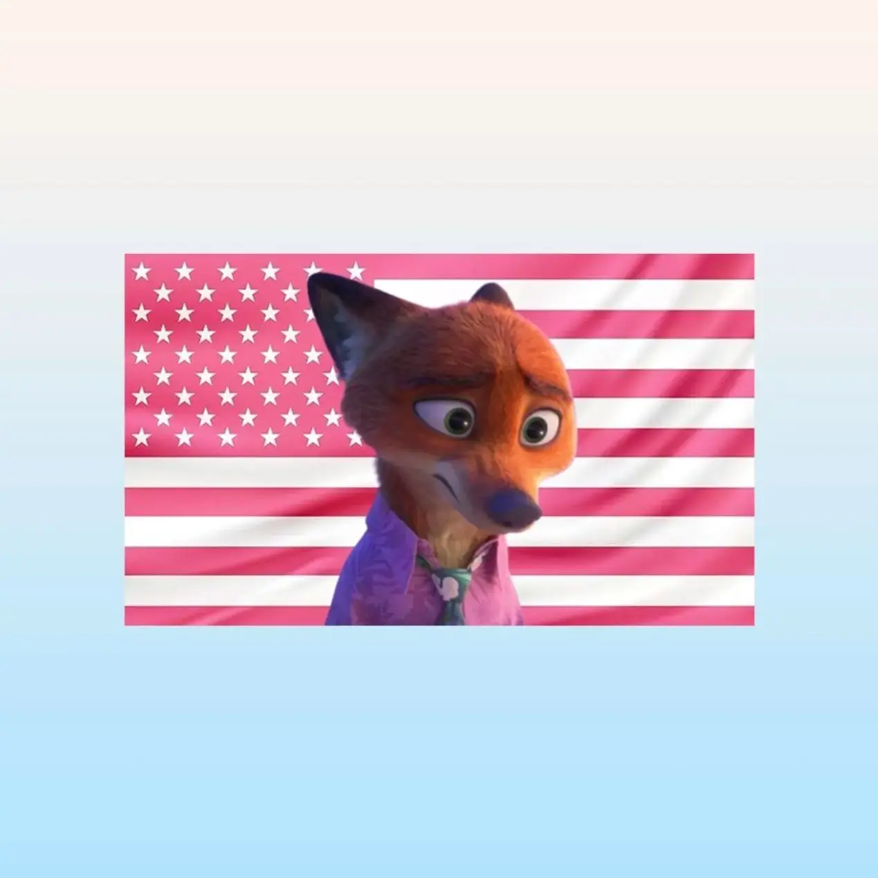 Nick Wilde Pink American Flag Tapestry – Zootopia Wall Art | Disney Fan Decor | Aesthetic Pink Flag | Cartoon Room Gift