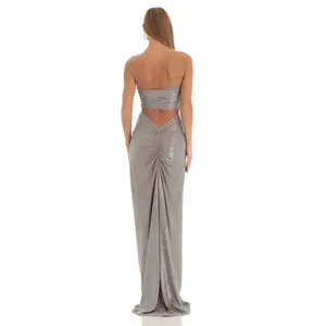 Metallic Corset Maxi Dress in Silver