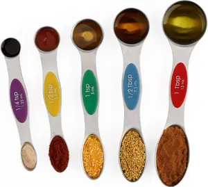 Magnetic Measuring Spoons Set of 5 Stainless Steel Dual Sided Stackable Teaspoon for Measuring Dry and Liquid Ingredients (Color) Kitchen Utensils