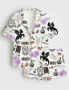 Fantasy Pajamas Women Set, Dragon Pajamas Women Set, Dark Academia Pajamas Women Basgiath War College I Will Not Die Today Dragon  Sword Book Potion Print Loose Comfy Short Sleeve Sleepwear BookTok Reader Gift