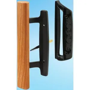 White Diecast Sliding Patio  Handle Set with Reversible Oak Wood Interior and Exterior Pull, Non-Keyed Latch Lock for 3-15/16" Screw Hole Spacing, Durable and Easy Installation (Black) adjustable    hinge door glass door lock interior door door sweep