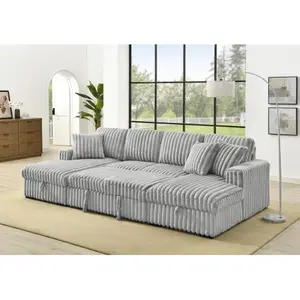 122 Inch Pull Out Couch, Rabbit plush Fabric Sofa Bed with USB Ports & Comfy Upholstered, Oversized U Shape Sectional Sleeper Sofa Bed with Storage Chaise, Grey