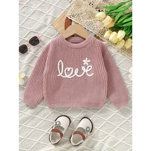 Baby Knit Sweater with Hand Embroidered Letters, Fashionable Sweater for Babies