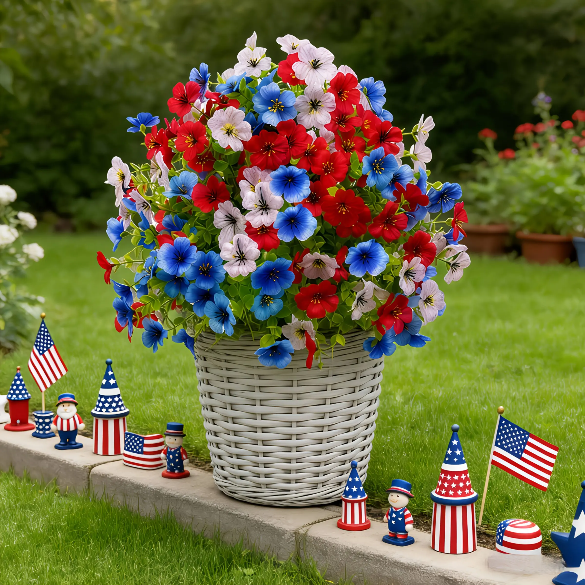 Independence Day Theme Artificial Flower Bouquet Set, Indoor/outdoor Decor, Wedding Party Home Decoration, Durable Plastic Material