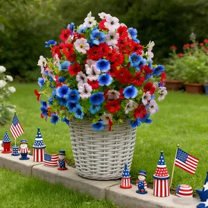 Independence Day Theme Artificial Flower Bouquet Set, Indoor/outdoor Decor, Wedding Party Home Decoration, Durable Plastic Material