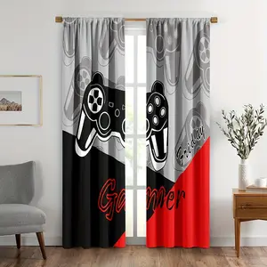 Game Controller Pattern Curtain, 2 Counts/set Gamepad Controller Pattern Decorative Window Drapes, Home Decor for Living Room Bedroom Game Room