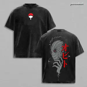 AnimeEcho Store Obito Uchiha Washed Tee - Unisex Oversize Menswear Top, Short-Sleeve Anime T-Shirt