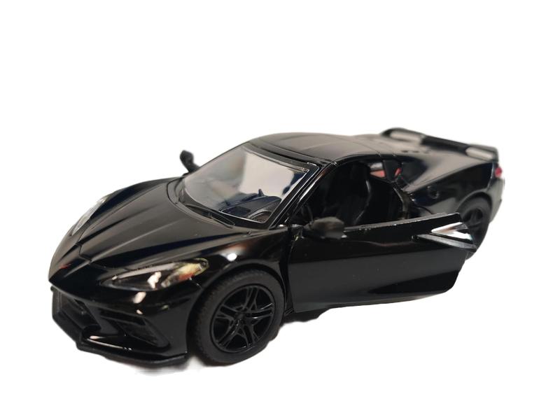 KINSMART 1:36 Scale 2021 Corvette Die-Cast Toy Car with Pull Back Action and Openable Doors, Officially Licensed, Black Color