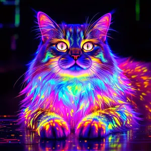 5D Diamond Painting Neon Glow Cat Mosaic Wall Art with Light Effect - Round DIY Kits Diamond Art Craft Suitable for Home Decor Diamond Pattern Design