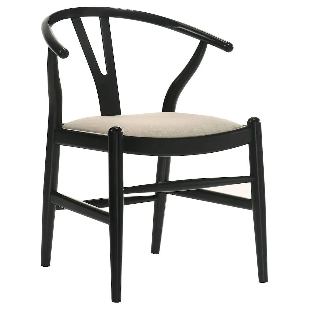 Crestmont Wood Wishbone Dining Side Chairs - Contemporary Tapered Kitchen Chairs with Tight Seat Cushions (Set of 2, Black)