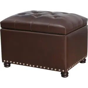 Joveco Leather Storage Ottoman Bench Rectangle 24 Inch Foot Rest Ottomans Stool for Living Room Bedroom(Brown)