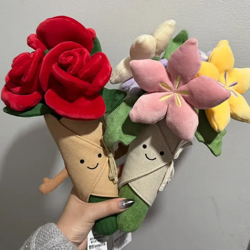 Fun Rose Bouquet Plush Toy, Cute Stuffed Flower Handheld Doll, Desktop Home Decor Ornament, Girls' Gift Collectible