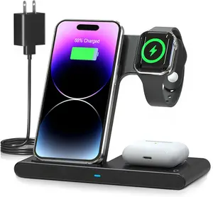 Wireless Charger iPhone Charging Station: 3 in 1 Charger Stand Multiple Devices for Apple - iPhone 15 14 Pro Max 13 12 11 - Watch 9 8 7 6 5 4 3 2 Se - Airpods 3 2 Pro Cellphone Smartphone Electronic Mobile