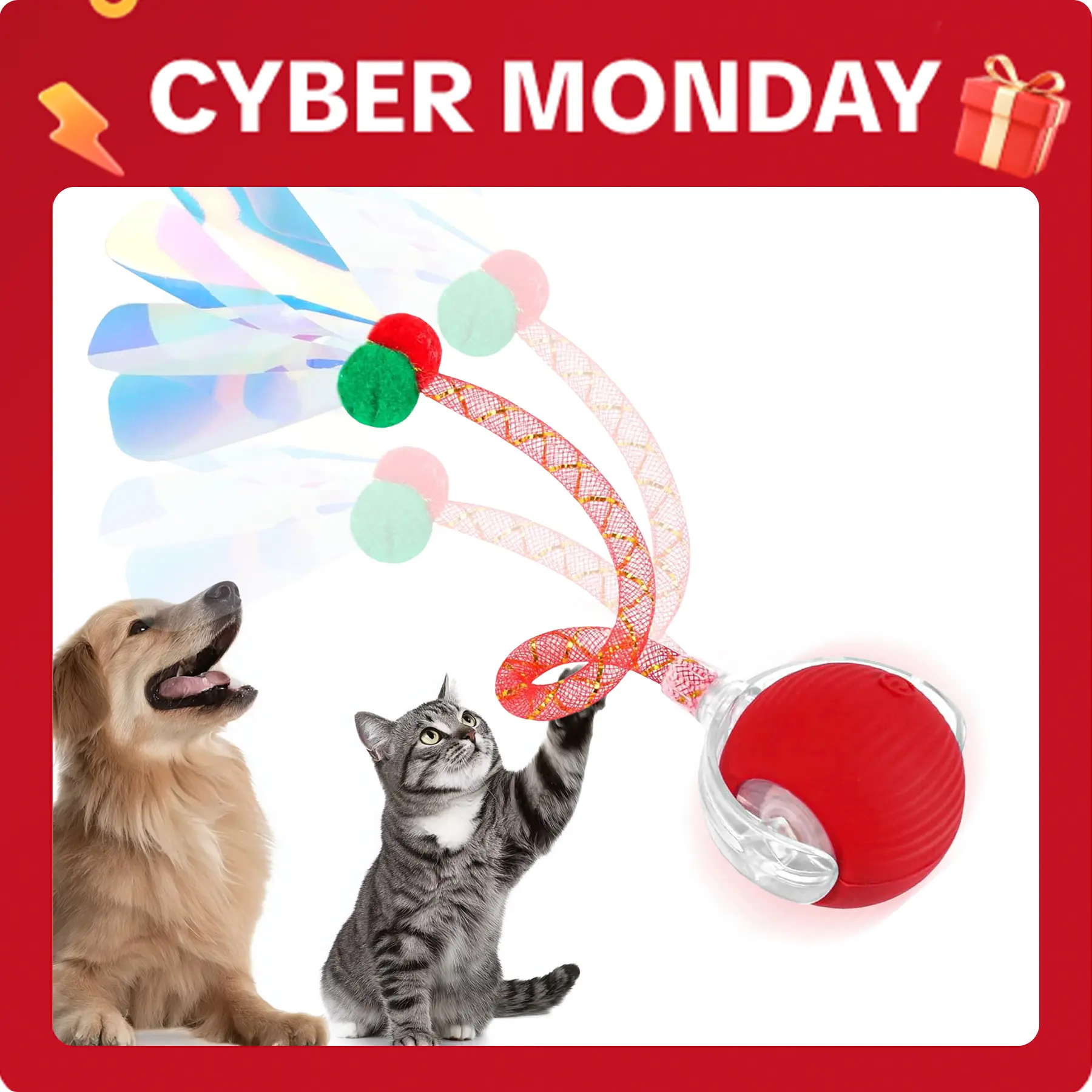 Agile Moving Interactive Cat&Dog Toy Ball with Elastic Mesh Tail - 3 Adjustable Modes, Fast Chase Mode, Fast/Blue Light, Boosts Immunity, Easy to Clean Indoor Pet Accessory Gift