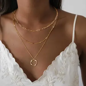 Layered Necklaces for Women, 14k Gold Plated/Sterling Silver Stackable Choker Necklaces for Women Trendy Layering Stacked Circle Pendant Chain Necklace Set Jewelry for Women