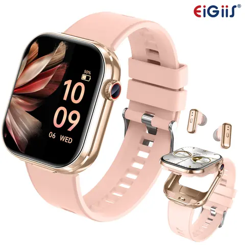 EIGIIS 2-in-1 IP67 Waterproof Smart Watch with Built-in Wireless Bluetooth Earbuds, 2.02" HD Touch Screen Smartwatch with Call, Music Player, Sports Fitness Tracker for Men Women, Birthday Christmas Gifts