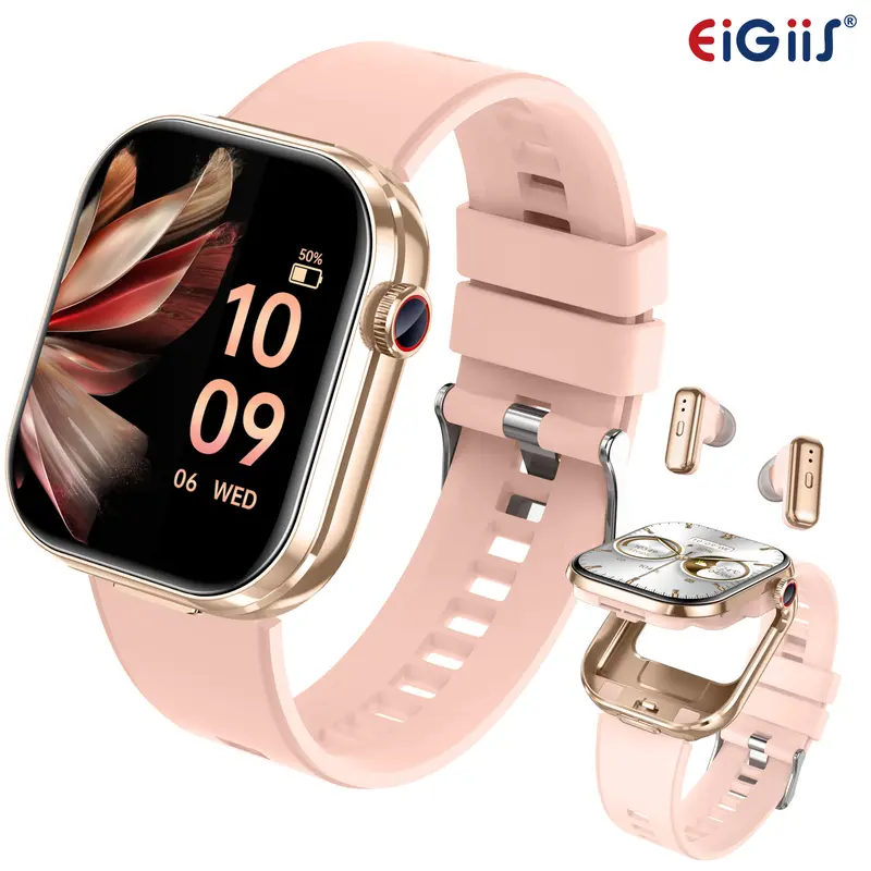 EIGIIS 2-in-1 IP67 Waterproof Smart Watch with Built-in Wireless Bluetooth Earbuds, 2.02" HD Touch Screen Smartwatch with Call, Music Player, Sports Fitness Tracker for Men Women, Birthday Christmas Gifts