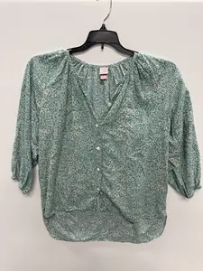 From Nuuly NOM Provence Maternity Top Green Floral Pattern Button Front Three-Quarter Sleeves Comfortable & Stylish Maternity Wear | Great Condition | Gently Worn, Inspected and Ready For Wear