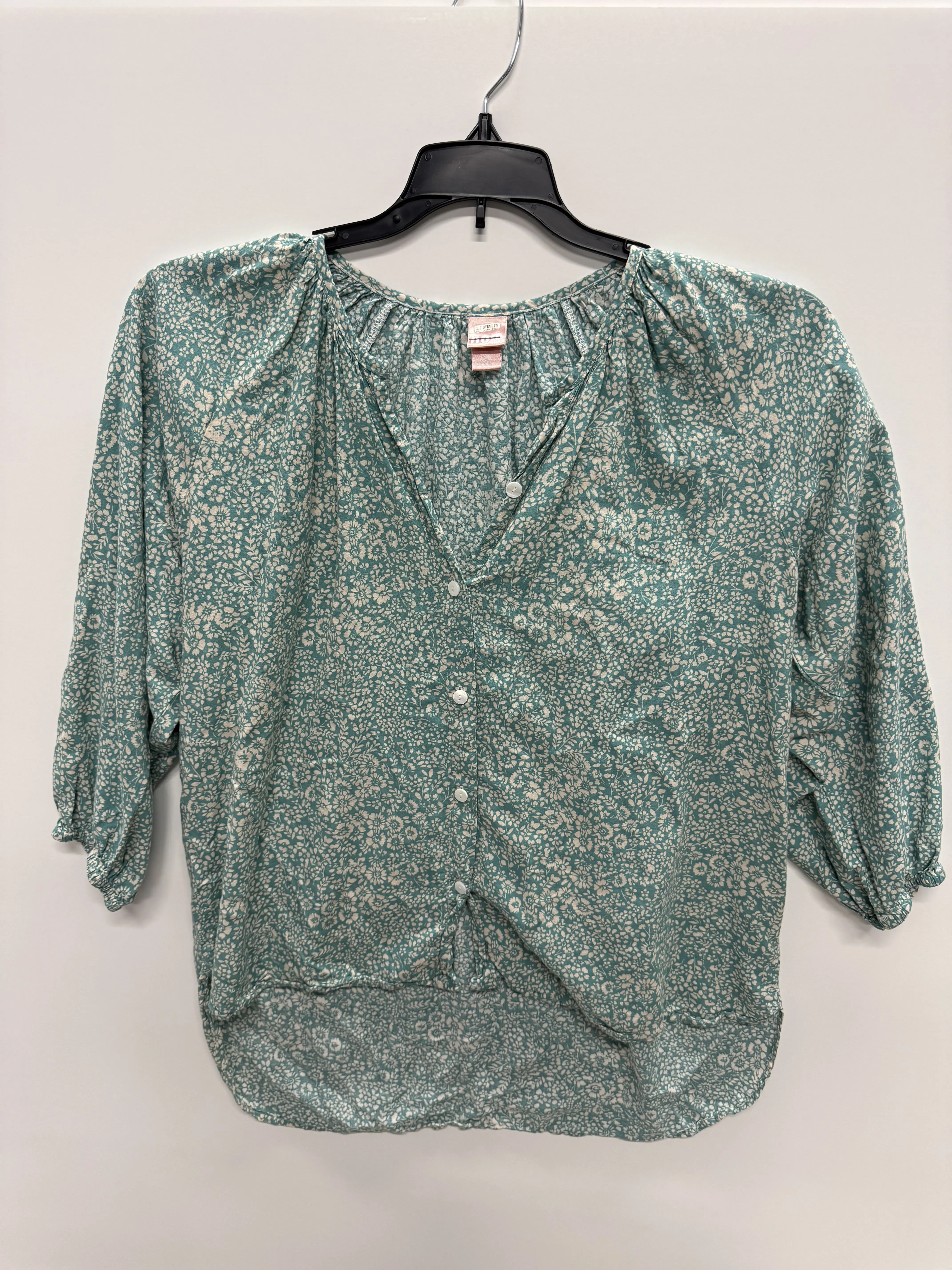 From Nuuly NOM Provence Maternity Top Green Floral Pattern Button Front Three-Quarter Sleeves Comfortable & Stylish Maternity Wear | Great Condition | Gently Worn, Inspected and Ready For Wear