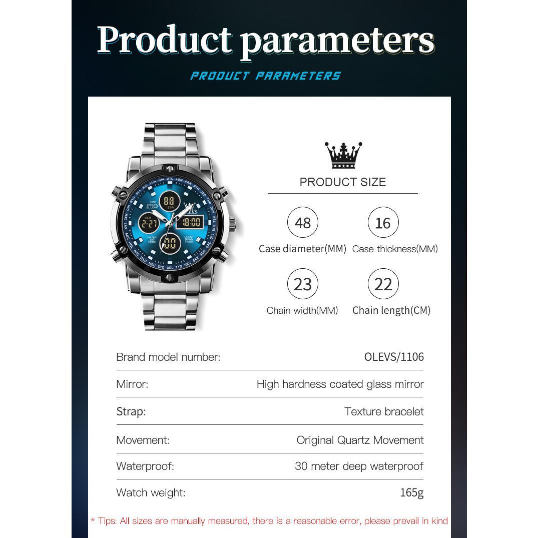 OLEVS Men's Watches Original Multifunctional Wlectronic Watch for Man Waterproof Luminous Alarm Clock Fashion Dress