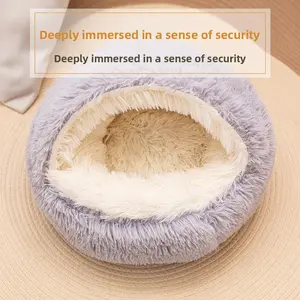 Cozy Hooded Cave Pet Bed for Cats & Small Dogs - Ultra-Warm Plush Semi-Enclosed Nest, Anti-Anxiety Privacy Pod for Winter, Soft Self-Warming Sleeping House