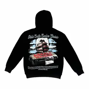 Men's Vintage Memorial Graphic Fabric Hoodie, Oversized Y2K Streetwear Pullover, Urban Fashion Sweatshirt