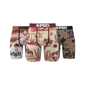 PSD Mens Rope It Ride It Boxer Brief 3 Pack - Standard Length 7 Inch Inseam, Soft and Breathable Poly Blend Fabric