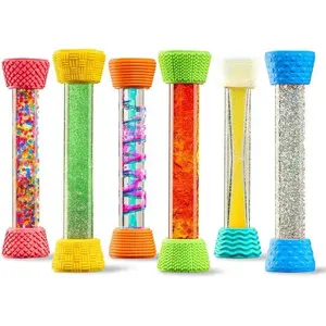 Special Supplies Liquid Motion Bubbler Toy Cool Tubes 6-Pack Colorful Hourglass Timer with Droplet Movement, Bedroom, Sensory Play, Cool Home or School, with Silicone Textured Covers