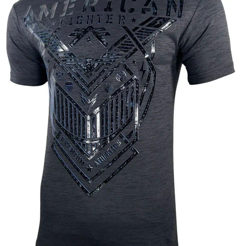 American Fighter Aden Men's Brand Clothing Round Neck Graphic Tees - Cotton-Polyester Short-Sleeve, Pull-On, Heat Transfer Black Foil Print, Cold Wash, Athletic-Casual Fit, Plus Size 2X/4X