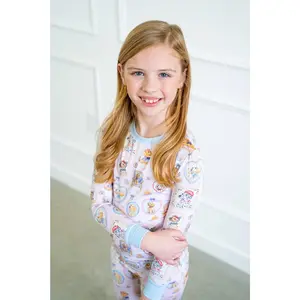 Parisian Pups | Two Piece Set | Bamboo Pajamas Soft Breathable Girls Puppy Dog Paris Print | Thermo-regulating, moisture-resistant 