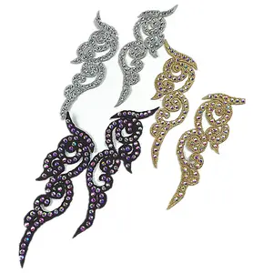 zsbszc New Mirror pair 17X4.5cm embroidered patch gold silver bud silk diamond applique sewing dancedress cloth accesory ZA003