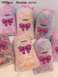 1000 Pcs Cute Colorful Hair Ties, Abs Disposable Hair Bands, Spring Colors, Perfect for Girls Daily Wear, Back-To-School Gift Pack