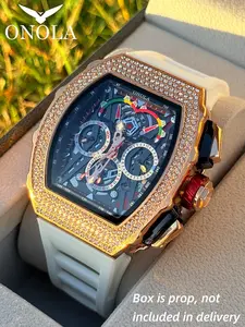 Onola Brand Fashion Men's Automatic Mechanical Watch, Barrel Shape Waterproof Sports Watch, 3atm Water Resistant, Perfect Gift Choice, Trendy Watch