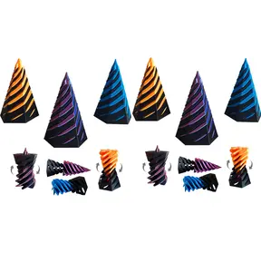 PowerTRC 3D Printed Impossible Pyramid Passthrough Toy Set of 6 (2.5 Inch) – Optical Illusion Desk Toy, Fidget Display, Conversation Piece, Office Decor, Orange, Blue, Tri-Color Red Blue Green