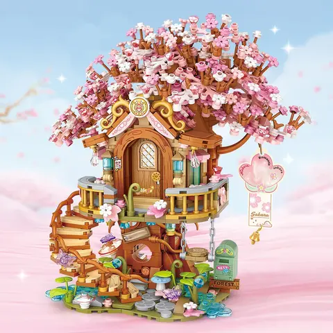 1count Loz Building Block Sakura Tree House, 1149pcs Large Display Toy, High Difficulty Mini Parts, Gift for Girls, Creative Scene Model
