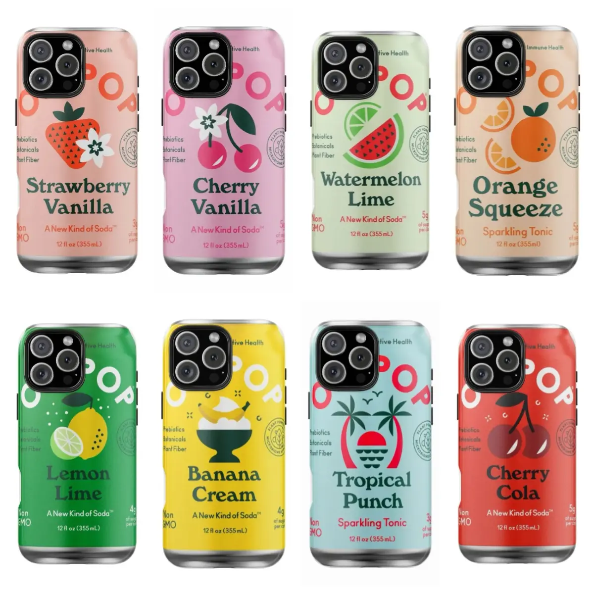 Olipop Drink Fruit Soda Can Themed Phone Cases ,Mobile phone accessories- Orange, Strawberry, Lemon Designs, Colorful Aesthetic Summer Vibe, Compatible with iPhone 12/13/14/15/16/17 Pro Max/Pro Plus/17 Air, Fashionable Gift for Her