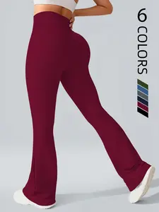Women's High Waist Flare Pants Plus Size, Soft Elastic Fabric, Solid Color Design, Style, Multiple Colors Available, Daily Wear Essential