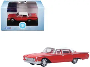 1960 Ford Fairlane Sedan 500 Monte Carlo Red with Corinthian White Top and Interior1/87 (HO) Diecast Model Car by Oxford Diecast