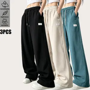 AIbart Women's 3PCS Baggy Oversize Wide Leg Athletic Sweatpants - Breathable, Lightweight, Soft Activewear for Travel (Black, Beige, Teal)
