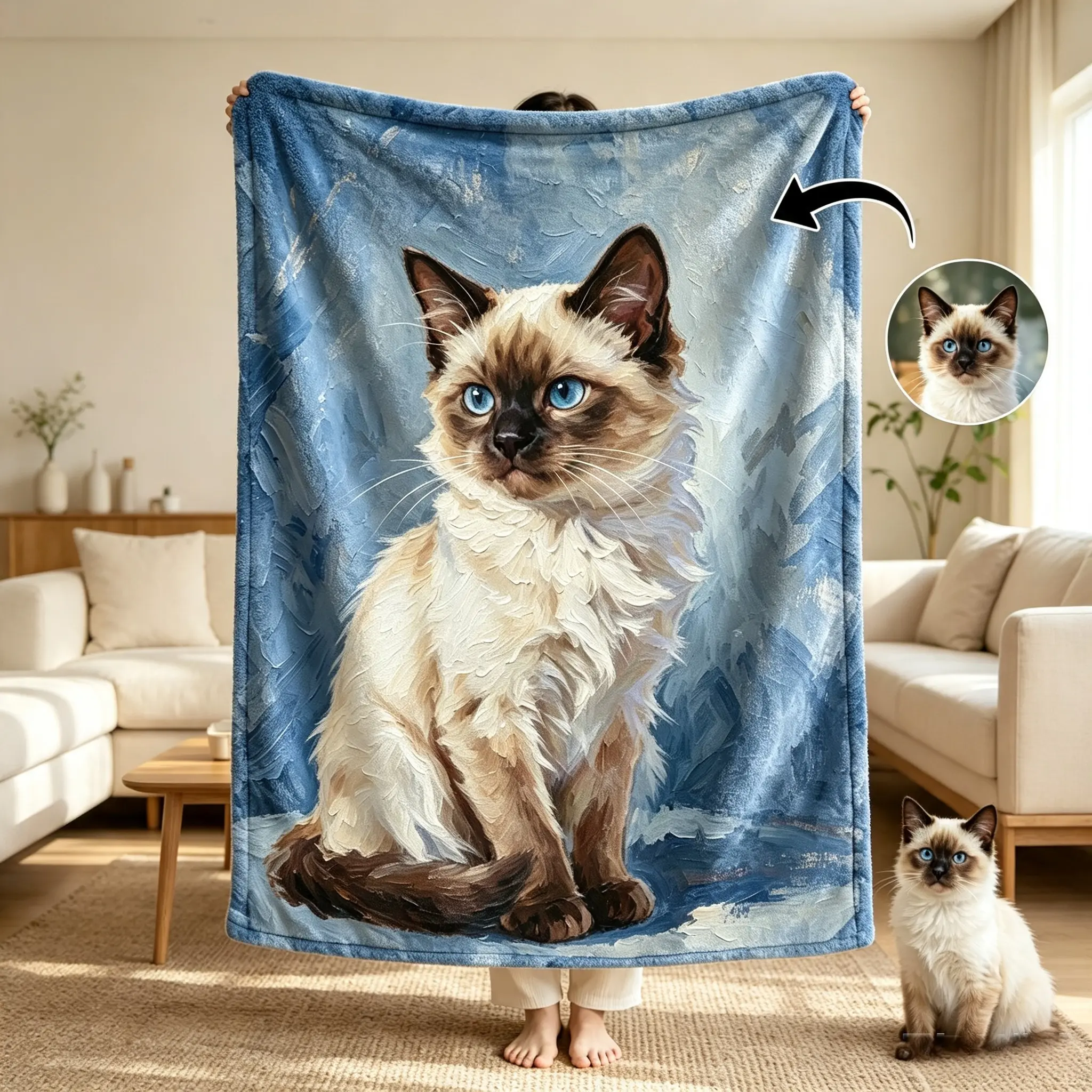 Custom Blanket,Gift for Pet，Personalized Oil Art Pet Photo Blanket Customized With Name, Decorative Home Throw, Ideal Birthday & Pet Memorial Present For Animal Lovers