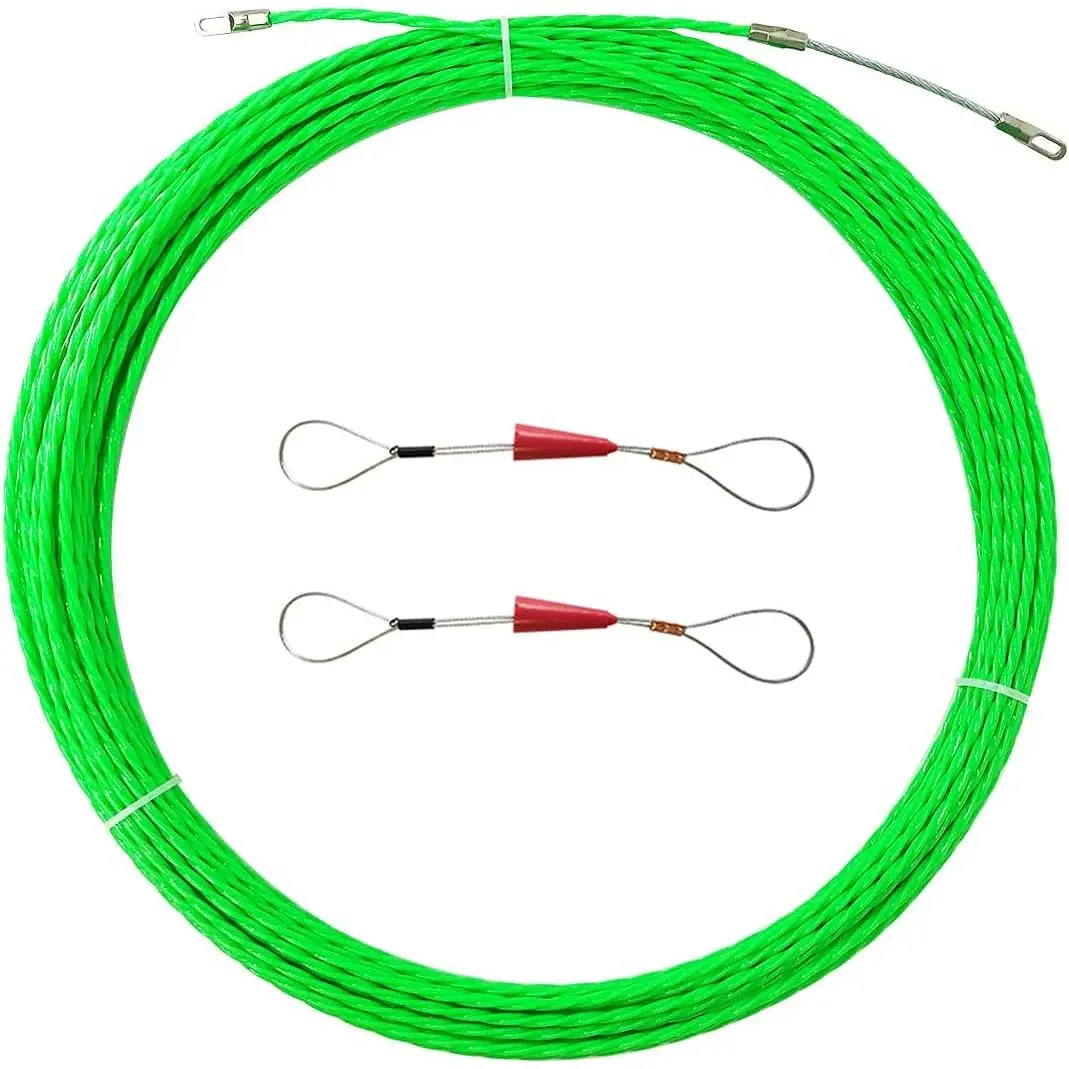 Electrical Cable Puller Kit with 4mm PET Wall Circuit Wire Guide Threader, 10m/20m/30m Duct Rodder Fastener, 1 Fish Tape, Flexible Spring Head, 360° Rotary Joint, Suitable for -40 to +80°C Temperatures for Pull Wires