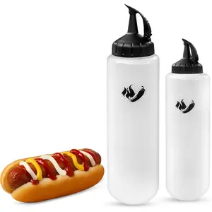 2 Pack Squeeze Bottles (10 &16 oz) for Sauces -  Bottles for Liquids - Ketchup, Mayonnaise, Condiments, Mustard, BBQ Sauce, Dressing, Syrup, Barbeque, Oils, Grilling Gifts for Men, Plastic