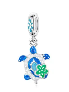 Blue Turtle Silver Color Pendant Necklace, Cute Animal Ocean Style, Copper Chain, Perfect Gift for All Seasons