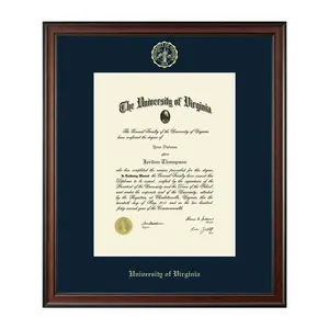 University of Virginia Gold Embossed Diploma Frame - Traditional Navy Matting, Solid Hardwood, Mahogany Finish, Fits Bachelor's, Master's, PhD, Easy Level-Lock Hanging System, UVA Logo, Item #303467